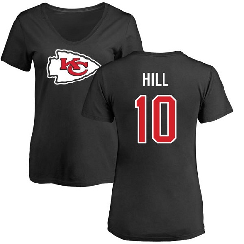 Women Football Kansas City Chiefs #10 Hill Tyreek Black Name and Number Logo Slim Fit T-Shirt->kansas city chiefs->NFL Jersey